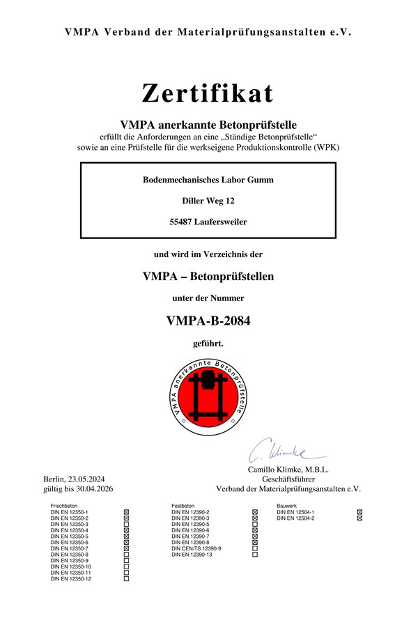 VMPA anerkannte Betonprüfstelle